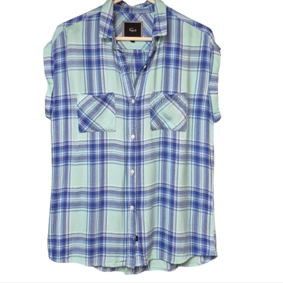 Rails Flannel Blue Plaid Sleeveless Shirt Women's Size Large Comfy Casual - Picture 2 of 11